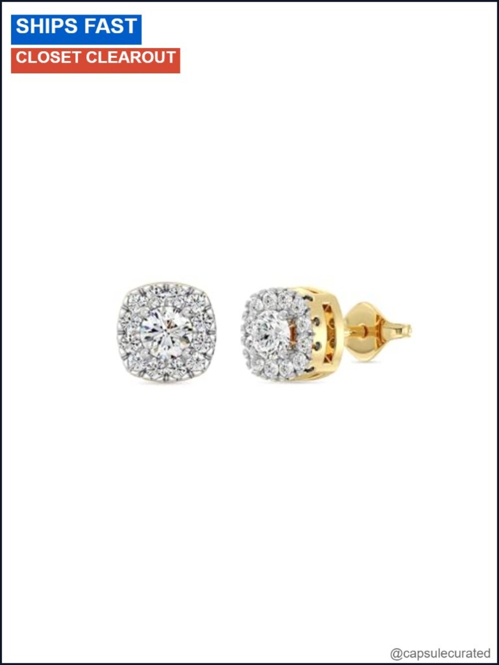 Lab-Grown Diamond Cushion Halo Stud Earrings 14KT Yellow Gold Plated Silver